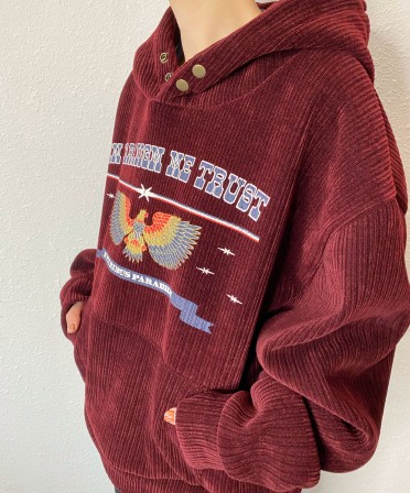 Burgundy Corduroy Hoodie #250103